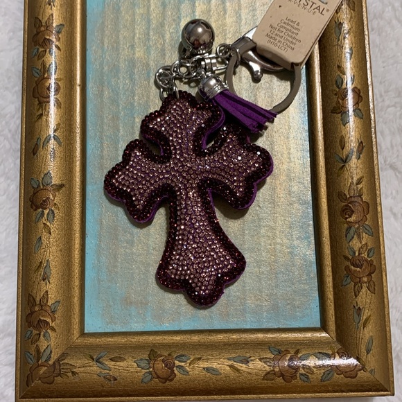 Rhinestone crystal cross keychain NEW purple - Picture 2 of 15